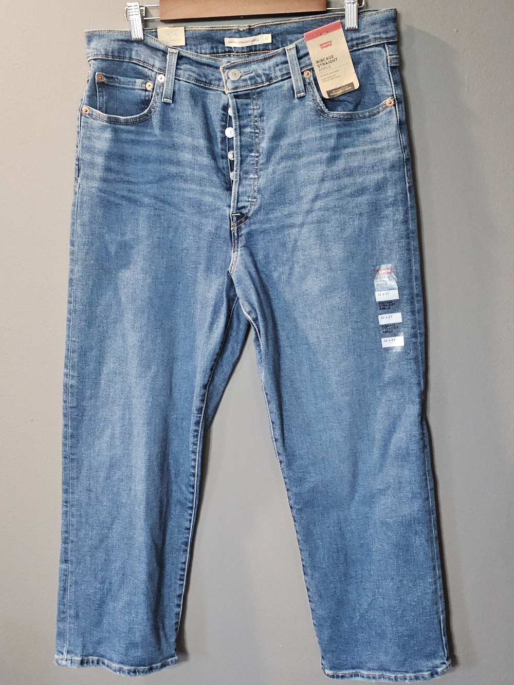 Levi's Ribcage Straight Ankle Button Fly Jeans Womens Size 32 NWT